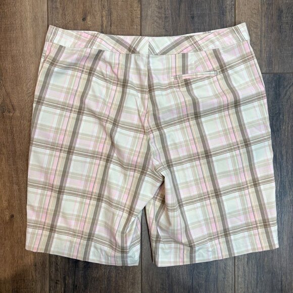 Izod Ladies Performx Plaid Golf Shorts Size 16 Beige Pink Brown Chino Stretch - Picture 6 of 6